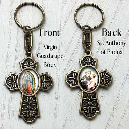 Keychain double sided. Virgin Mary full body  & St. Anthony of Padua which is commonly known as the "lost object finder"