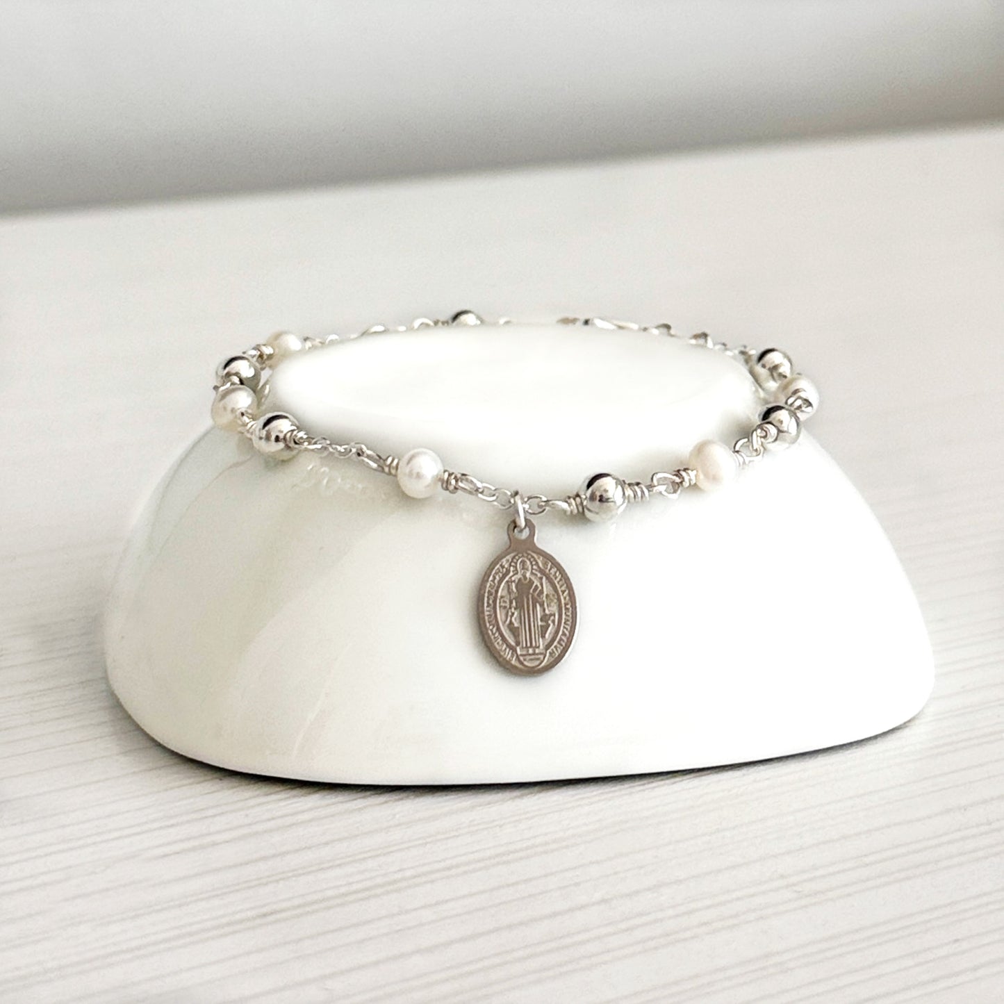St. Benedict Silver Rosary Bracelet