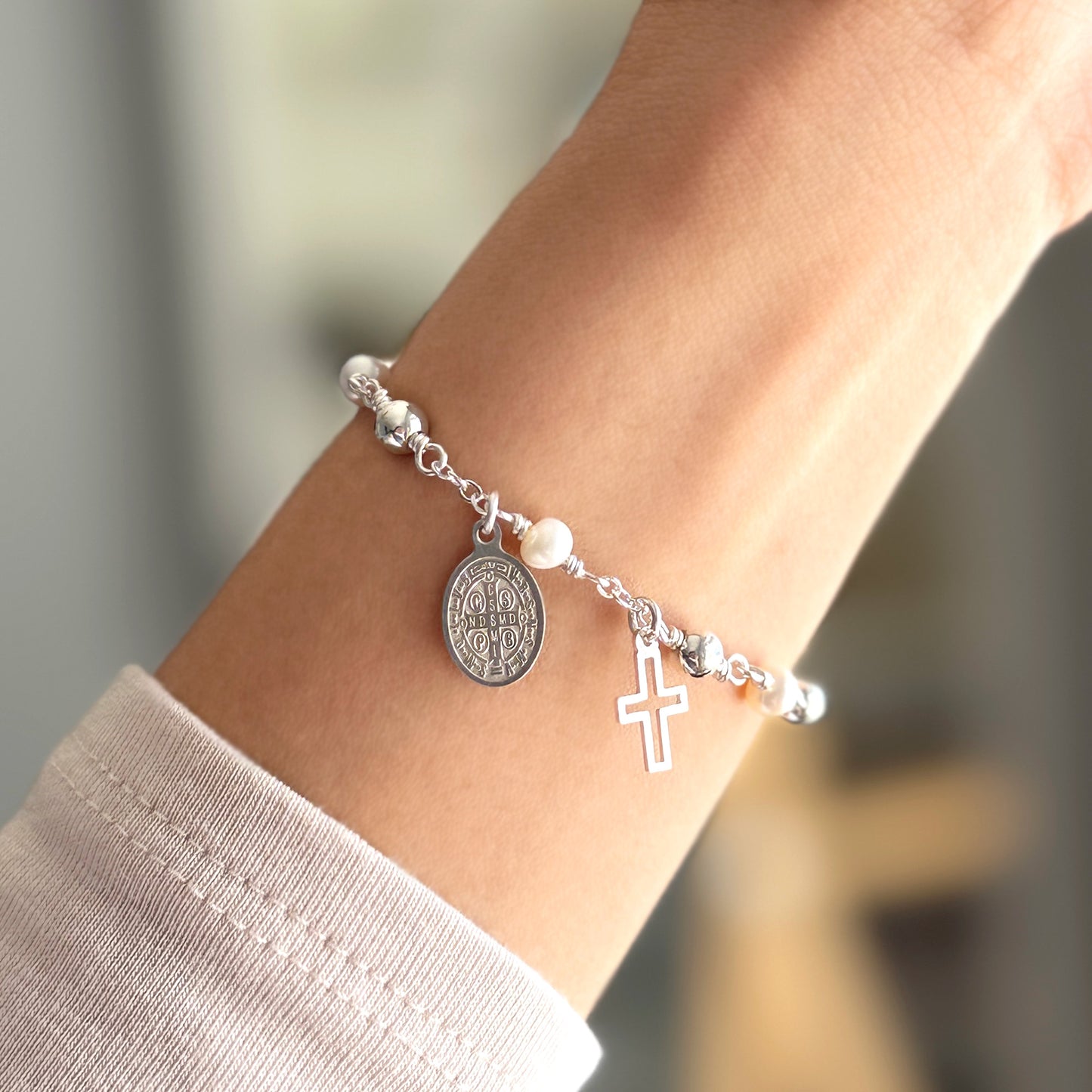 St. Benedict Silver Rosary Bracelet