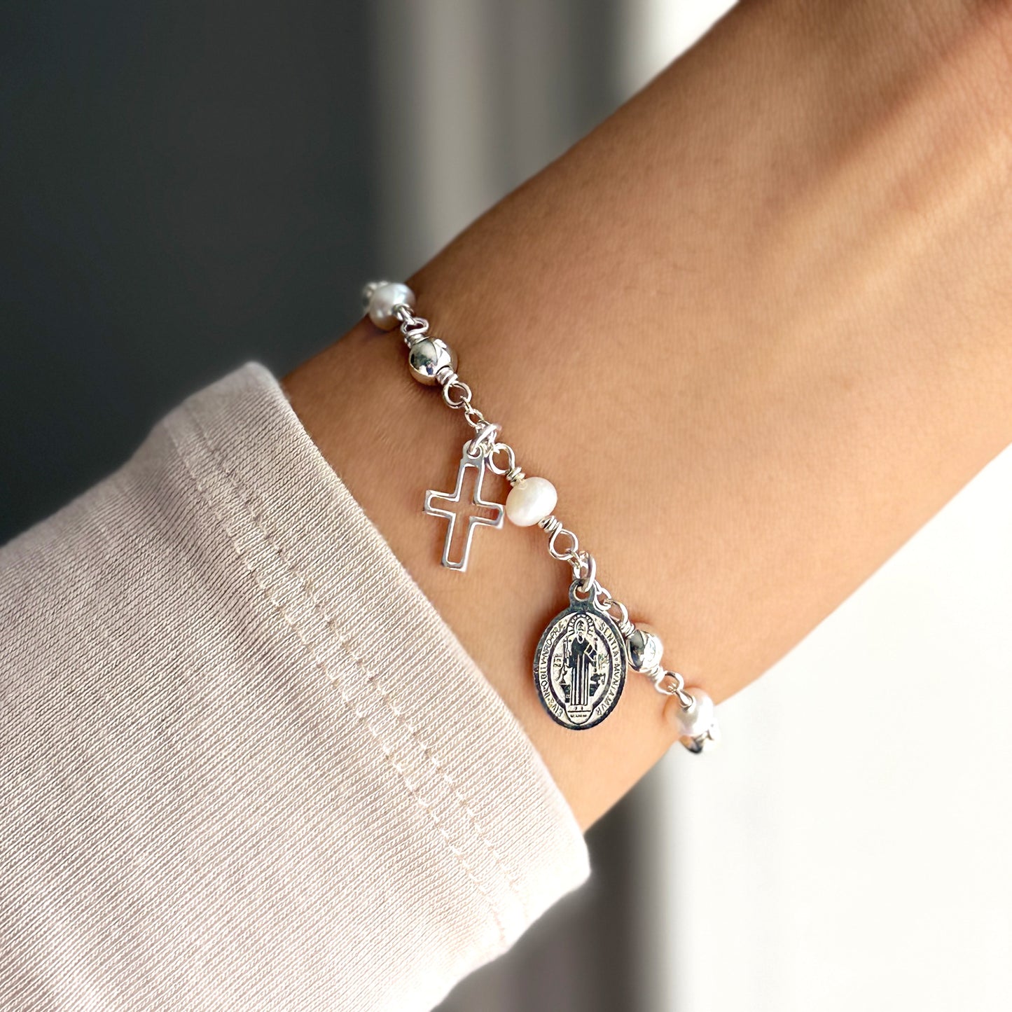 St. Benedict Silver Rosary Bracelet