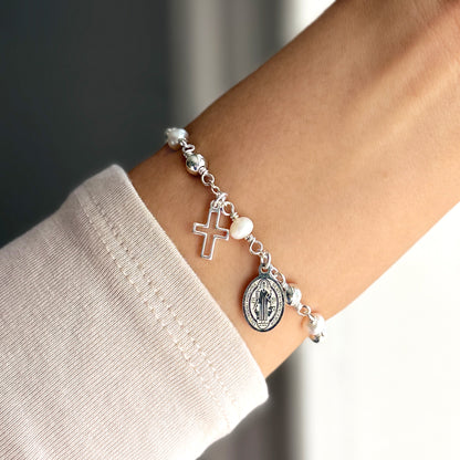 St. Benedict Silver Rosary Bracelet
