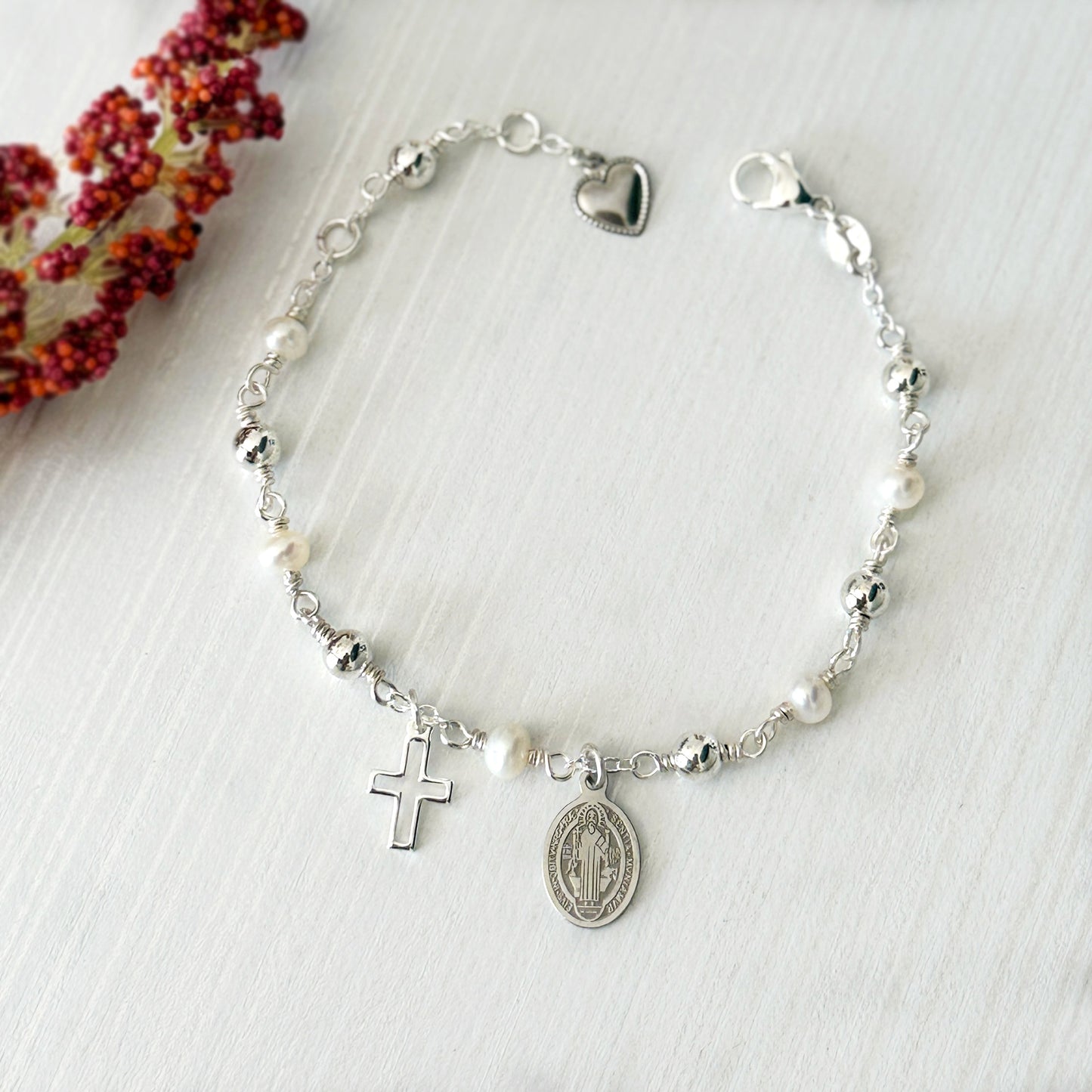 St. Benedict Silver Rosary Bracelet
