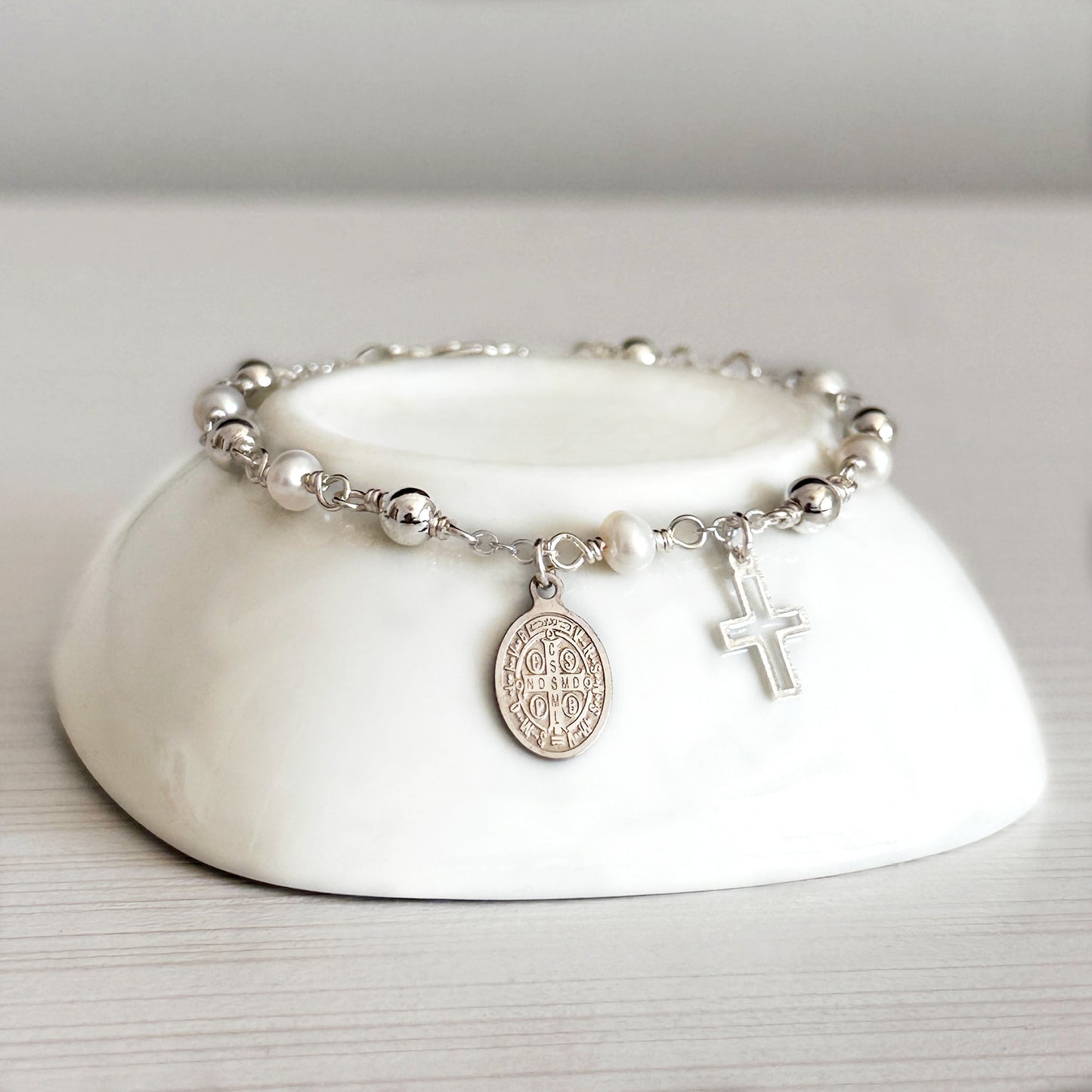St. Benedict Silver Rosary Bracelet