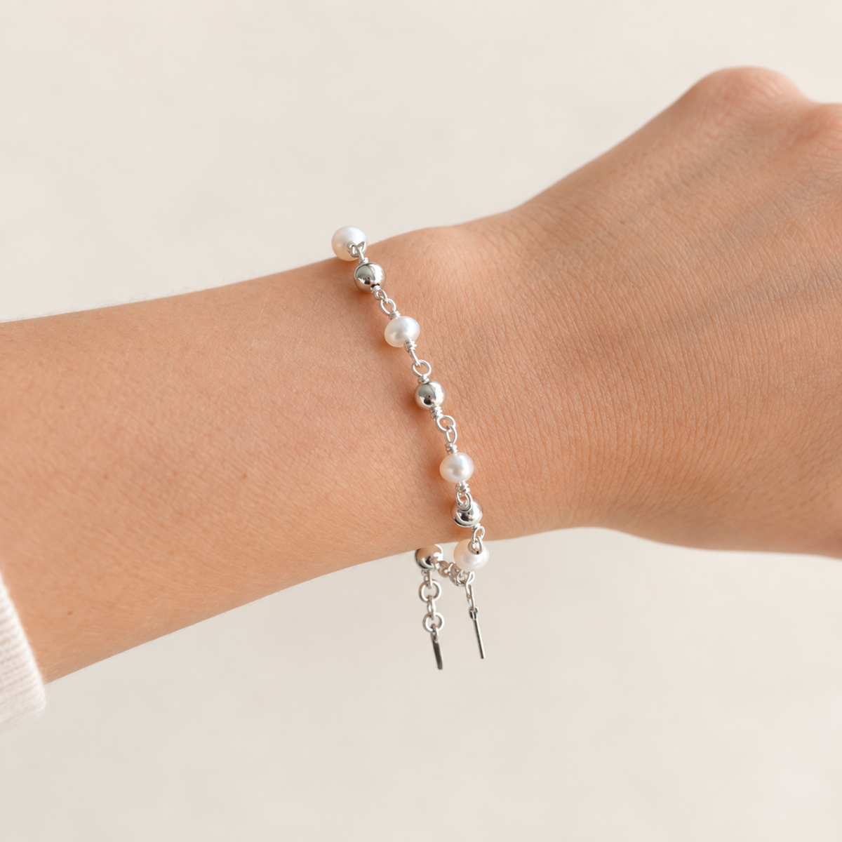Silver Rosary Bracelet with Freshwater Pearls