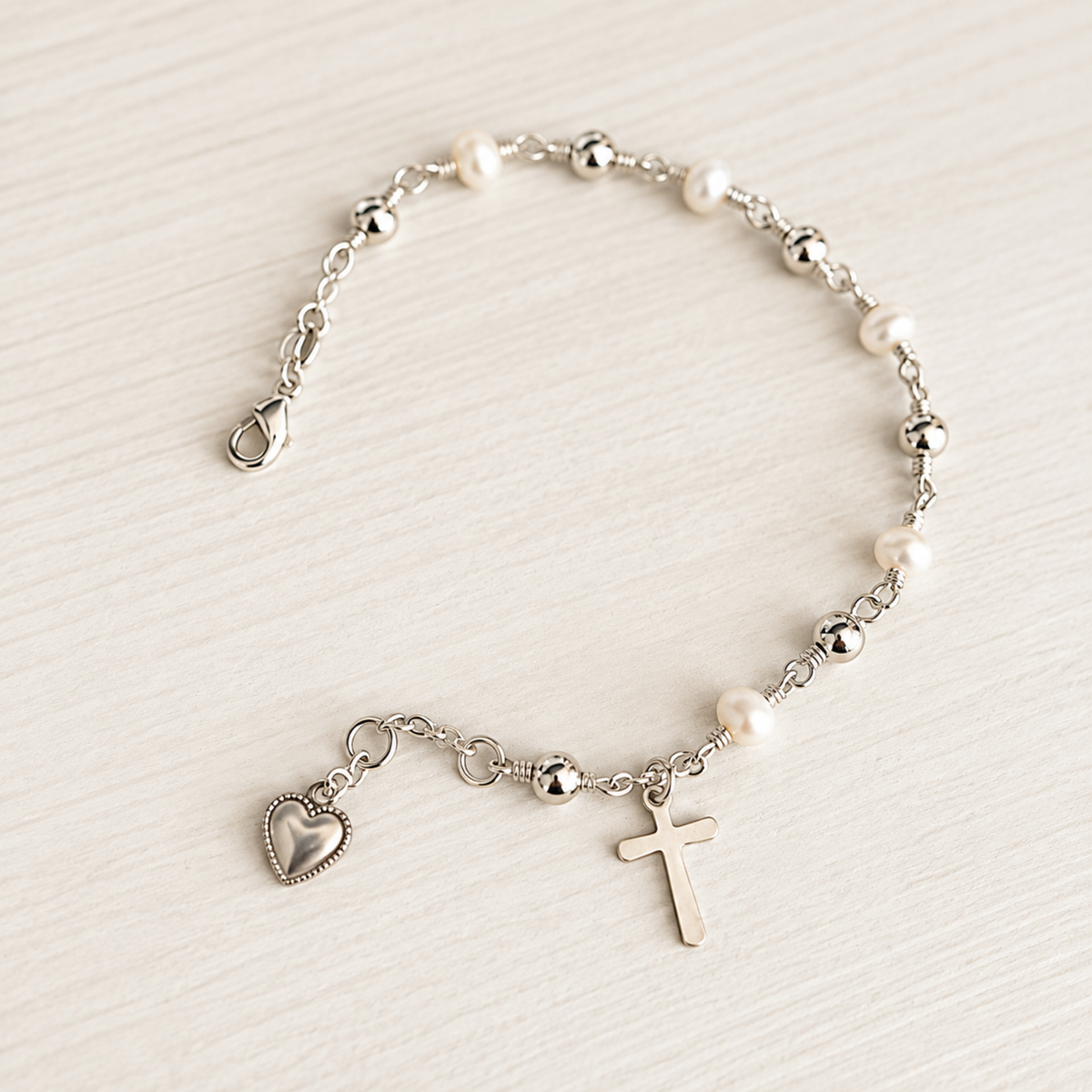 Silver Rosary Bracelet with Freshwater Pearls
