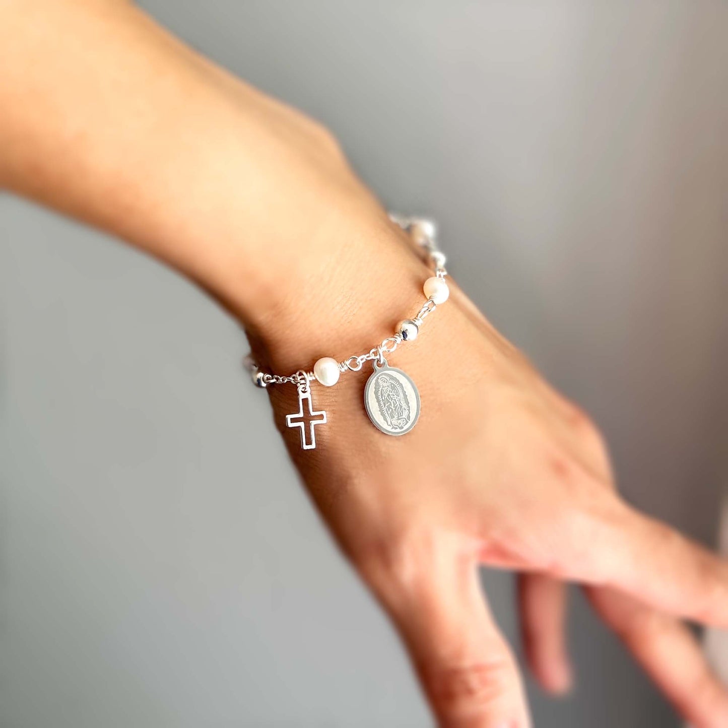 Virgin Mary Silver Rosary Bracelet