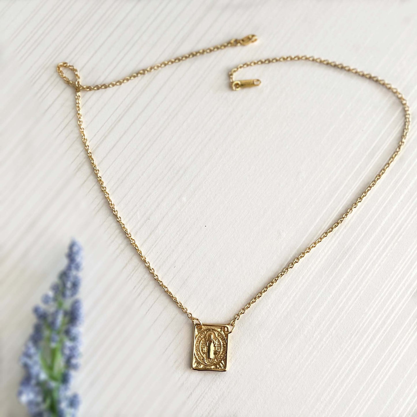 Saint Benedict Scapular Gold Necklace