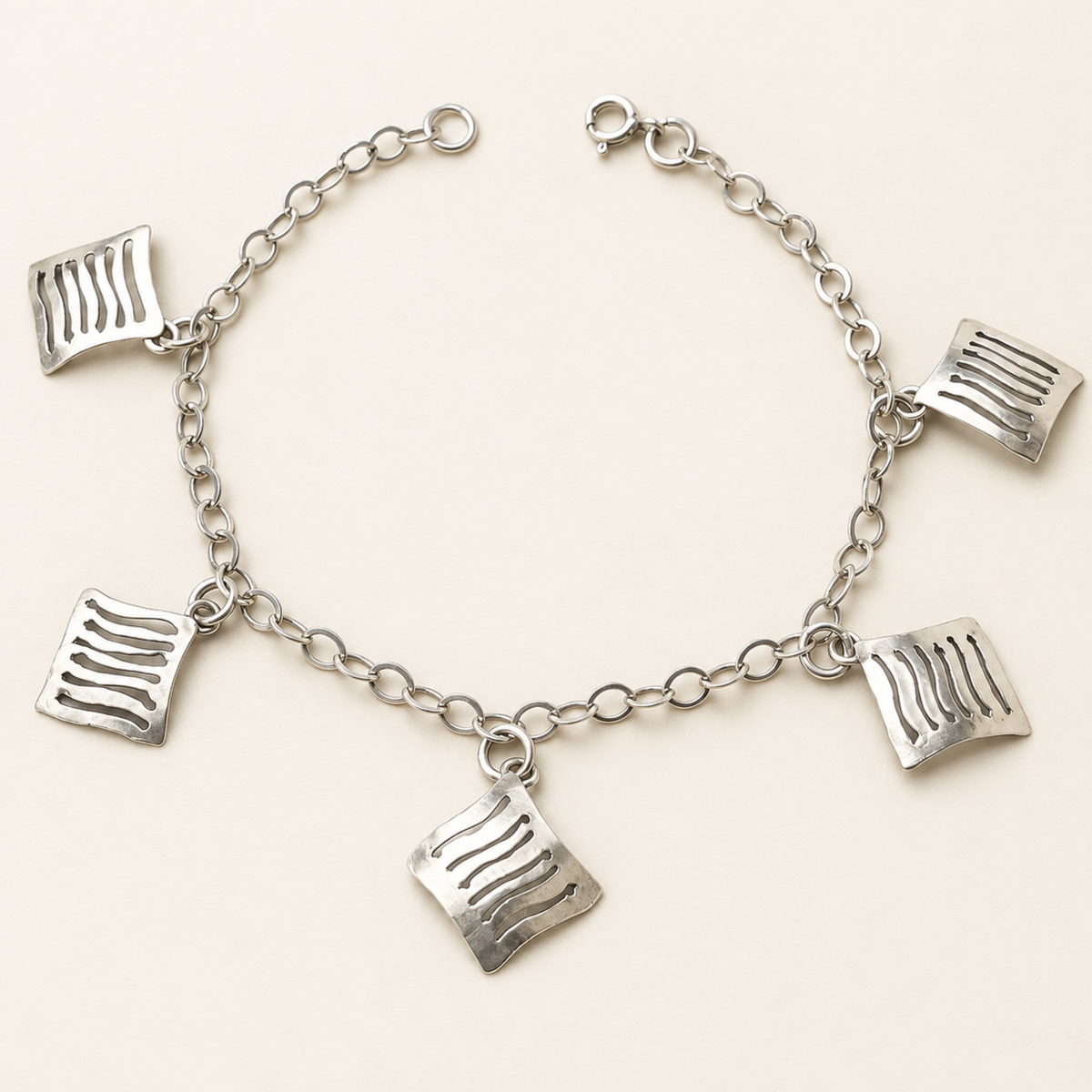 925 Sterling Silver Geometric Charm Bracelet