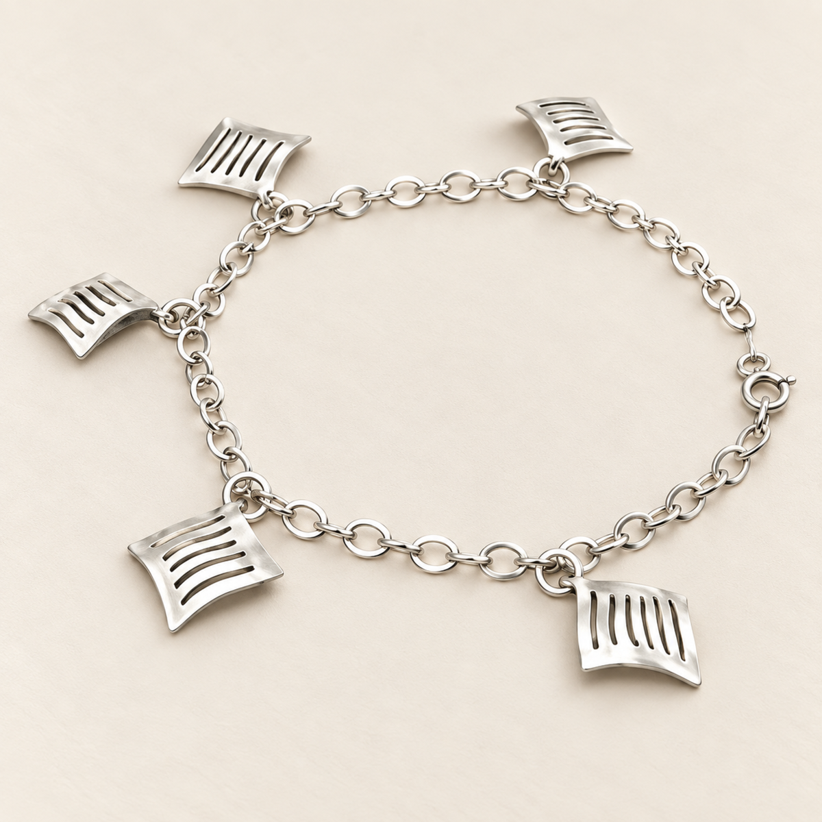 925 Sterling Silver Geometric Charm Bracelet
