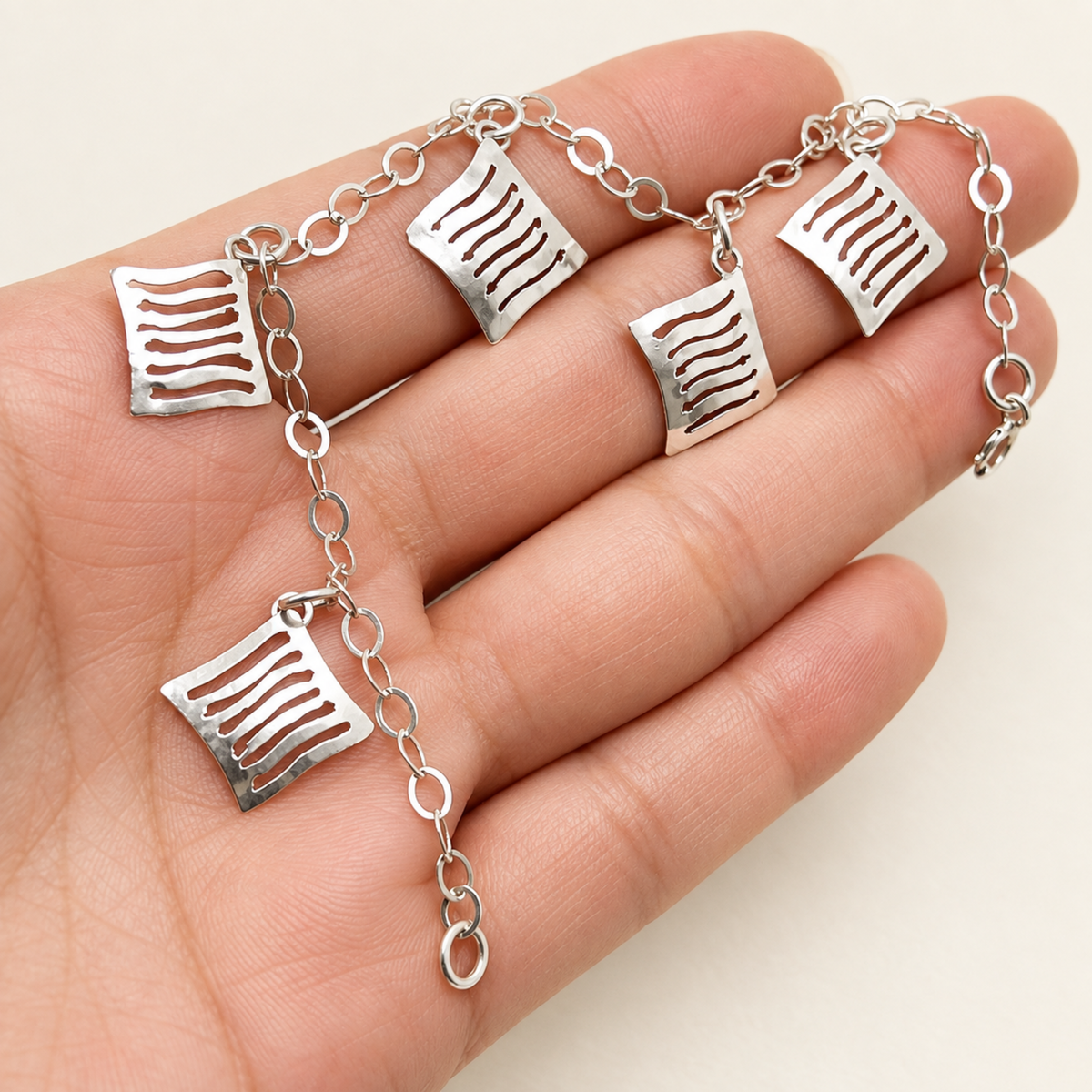 925 Sterling Silver Geometric Charm Bracelet