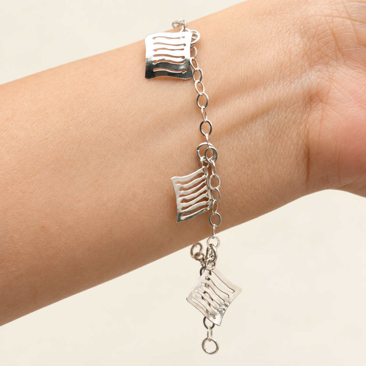 925 Sterling Silver Geometric Charm Bracelet