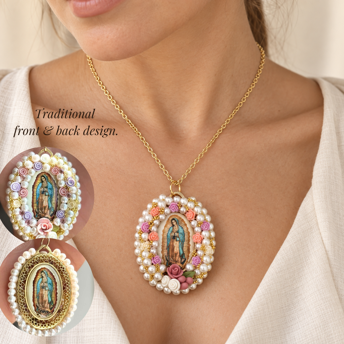 Our Lady of Guadalupe Floral Necklace