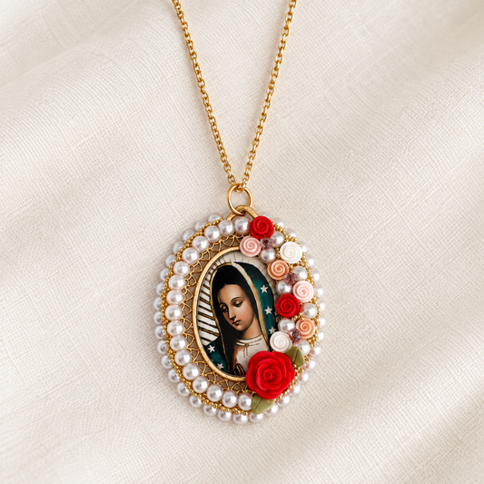Virgin Mary Floral Necklace