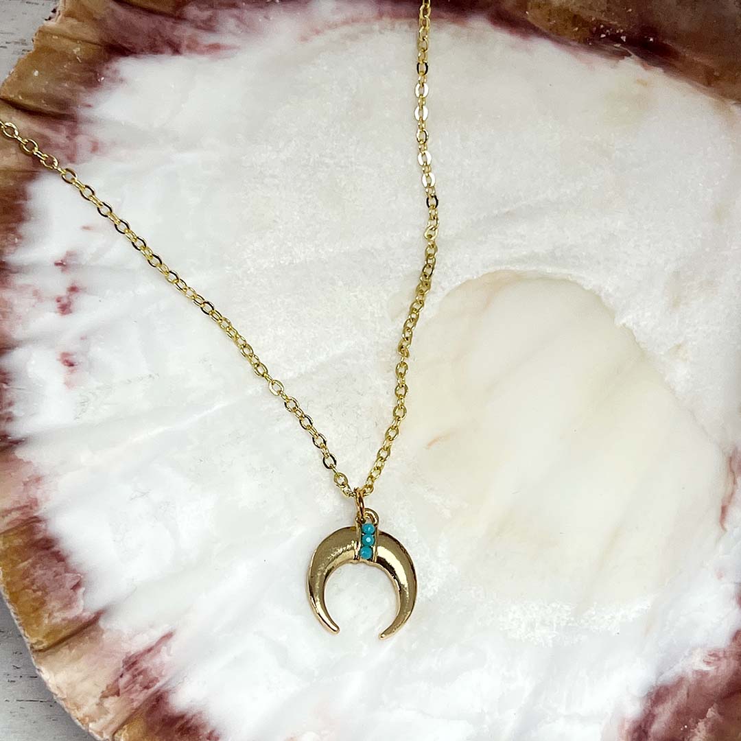 Gold crescent moon necklace women's