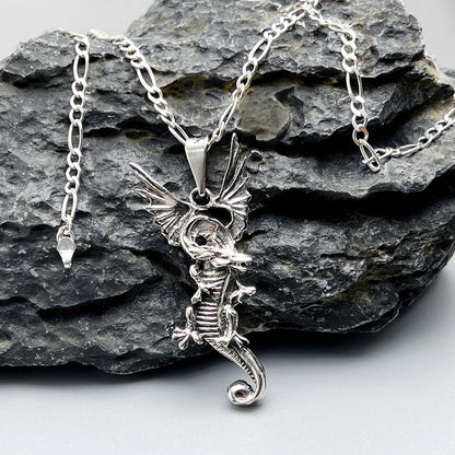 Men's dragon necklace silver