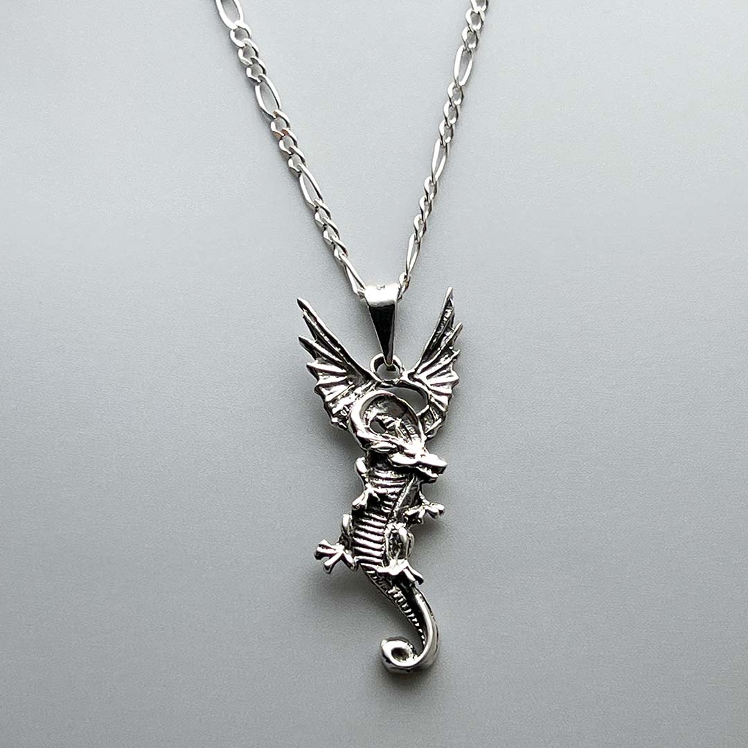 Silver dragon necklace men's