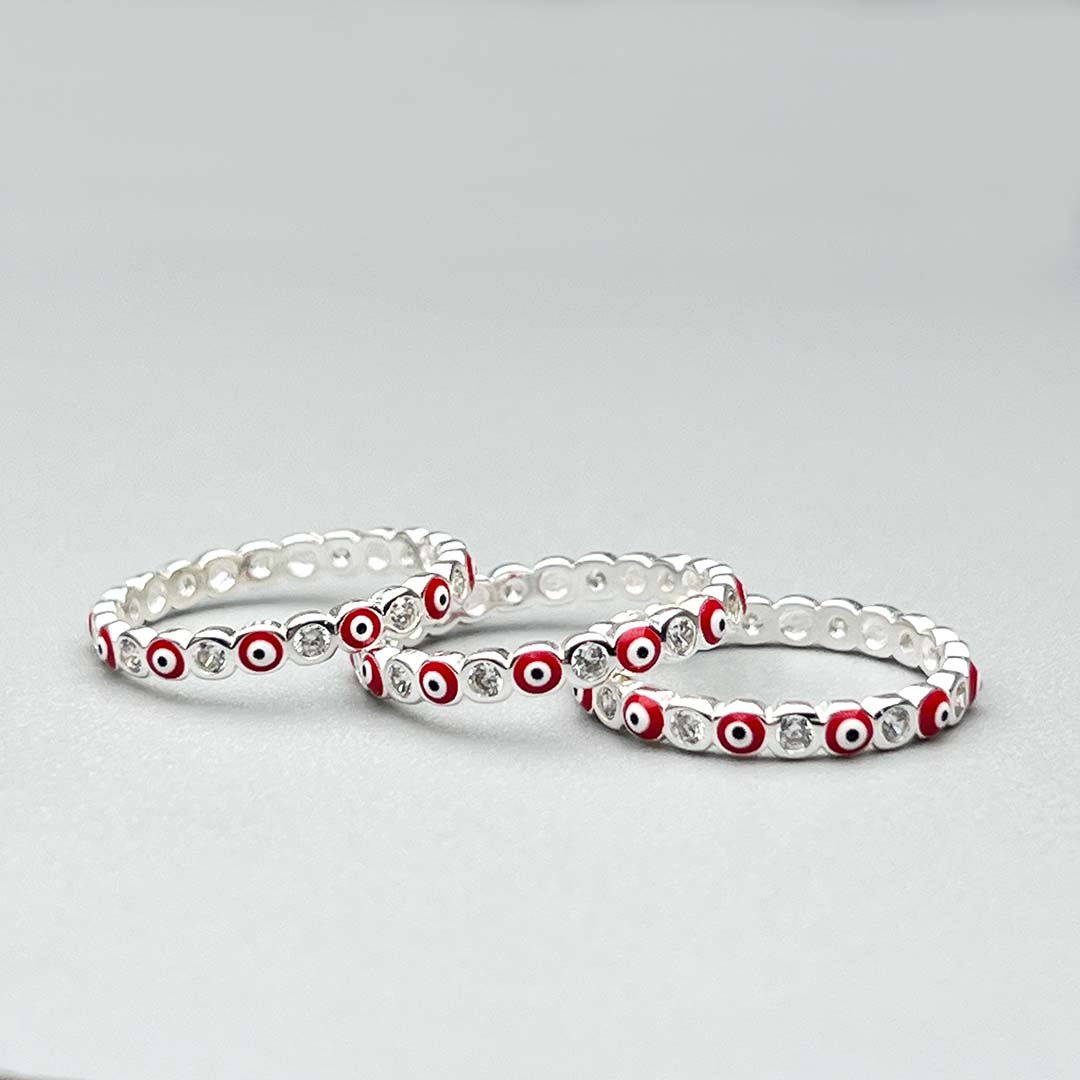 Red evil eye silver ring