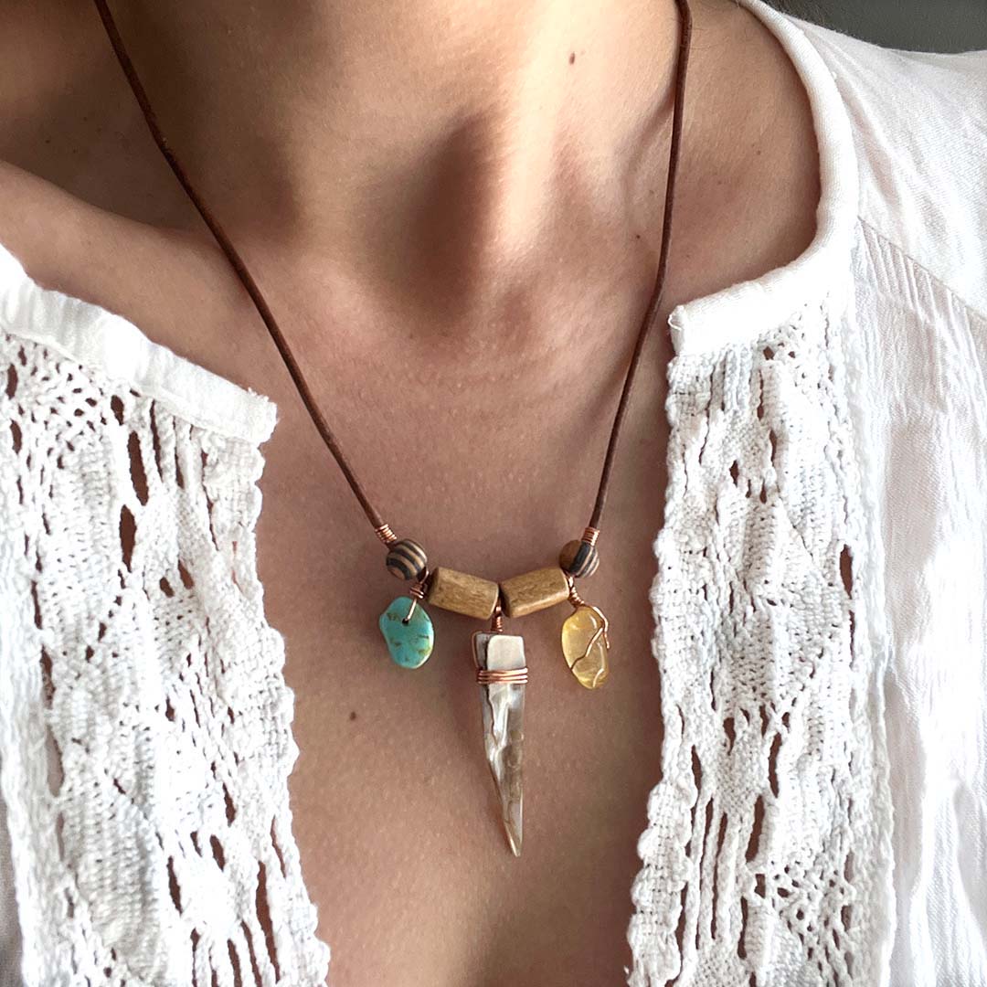 Bohemian tusk leather necklace