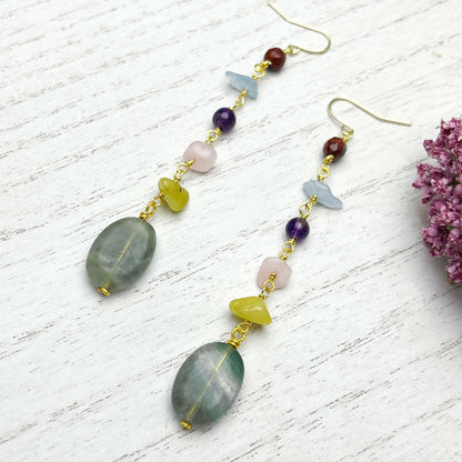 Fluorite long earrings women's