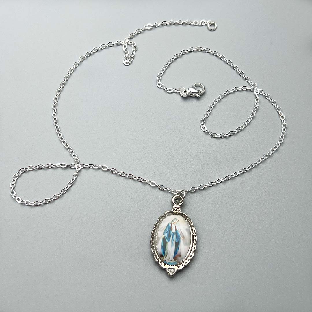 Silver Miraculous Virgin necklace