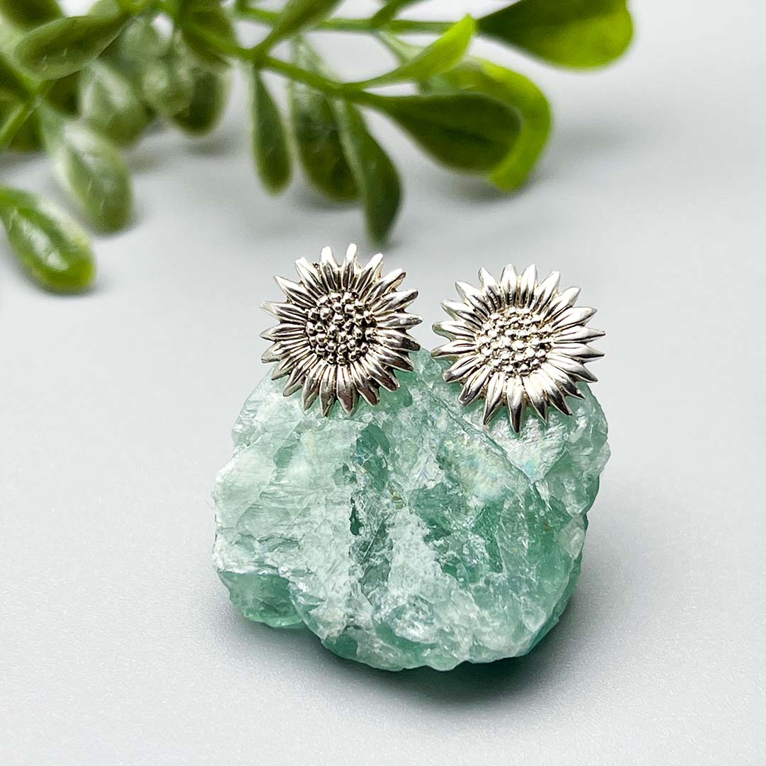 Silver sunflower earrings