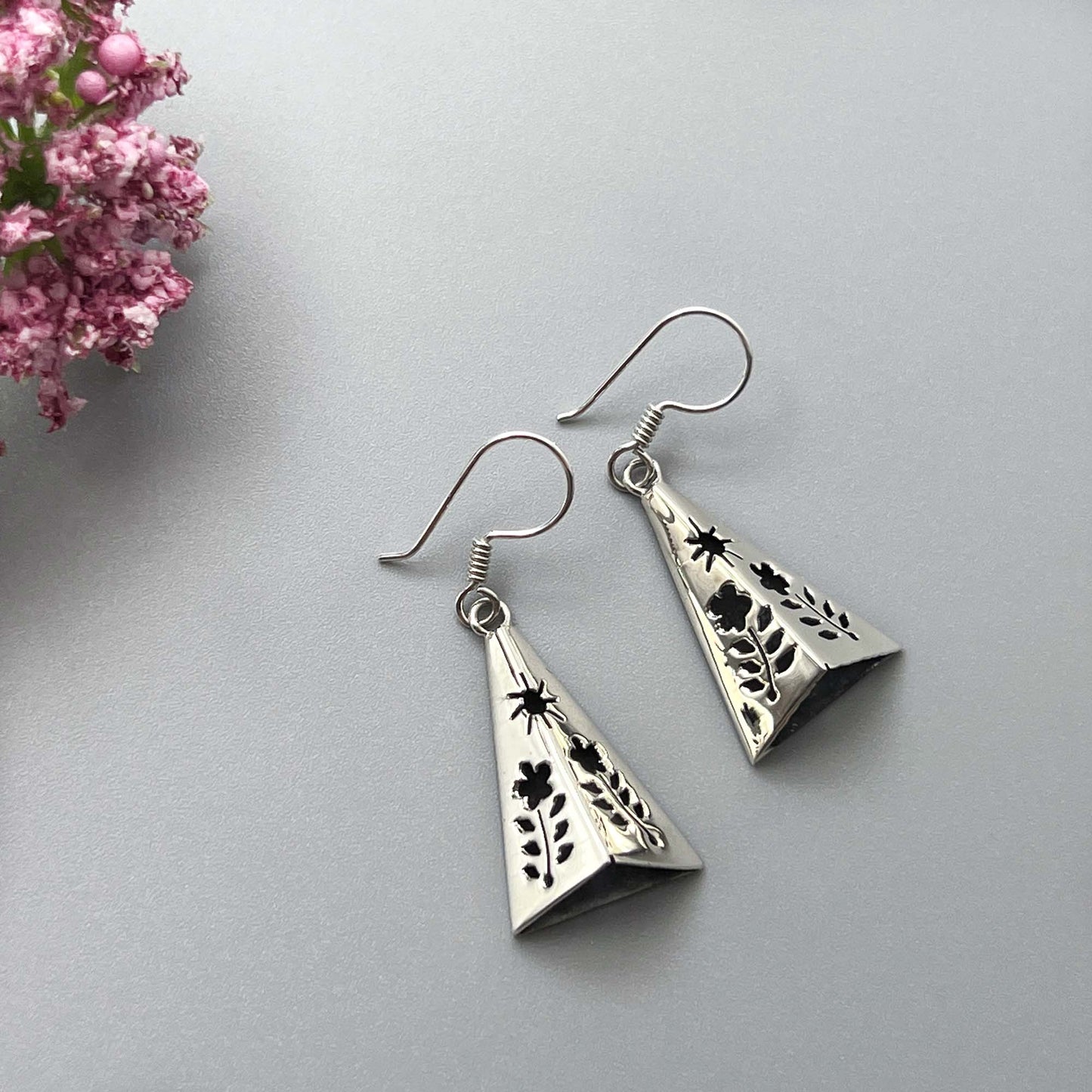 Silver triangle earrings women's
