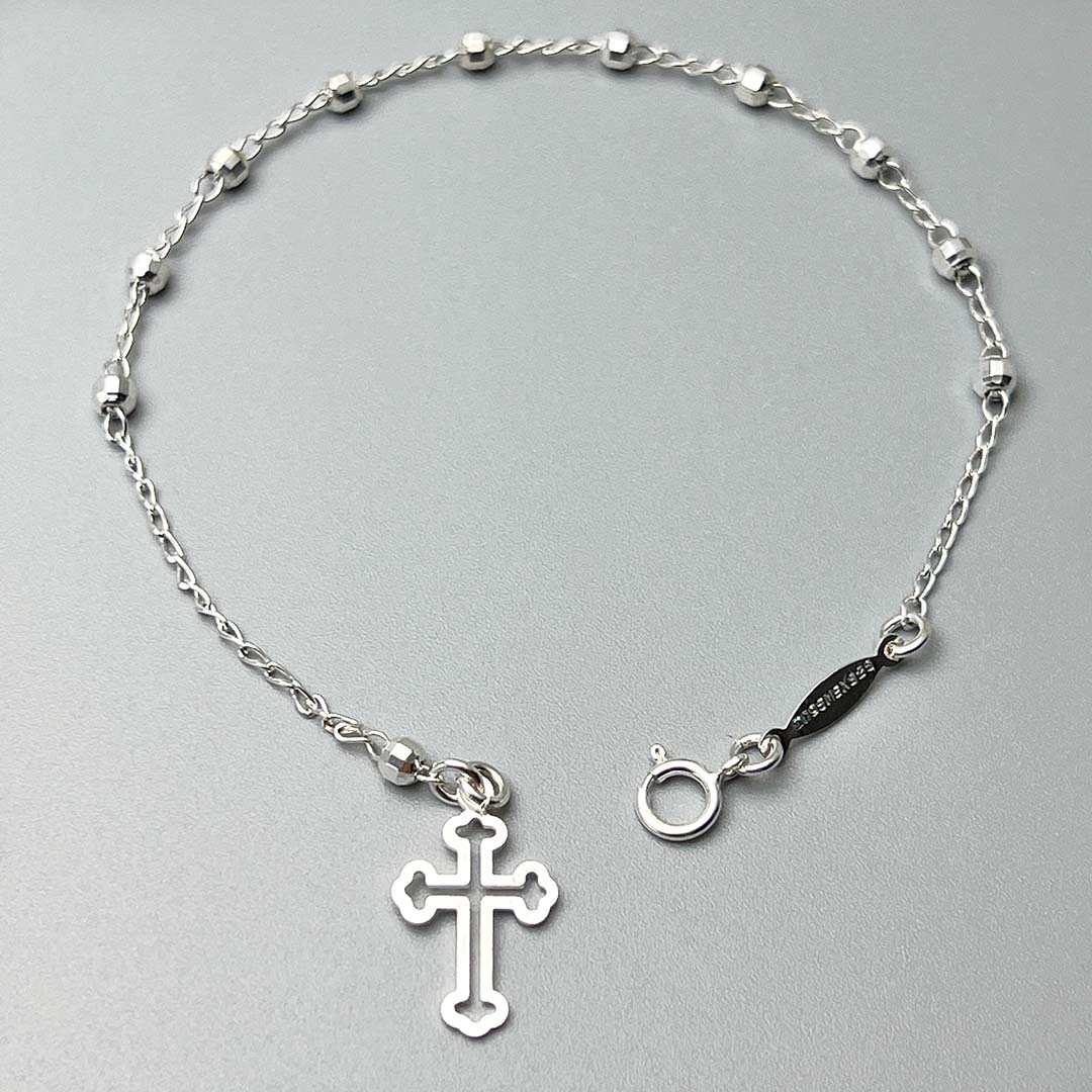 Silver rosary bracelet women's