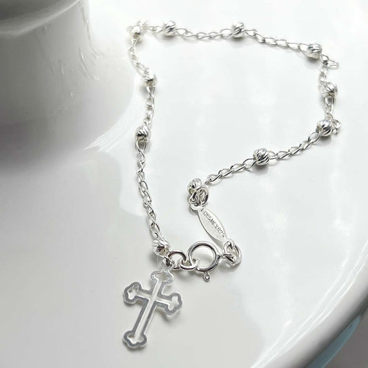 Silver rosary bracelet women's