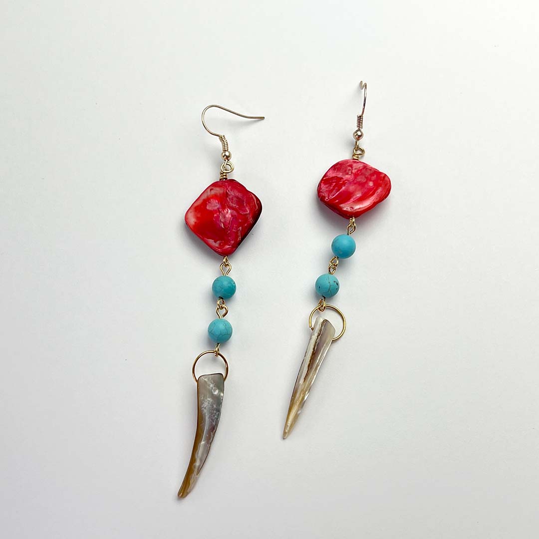 Coral long earrings women's