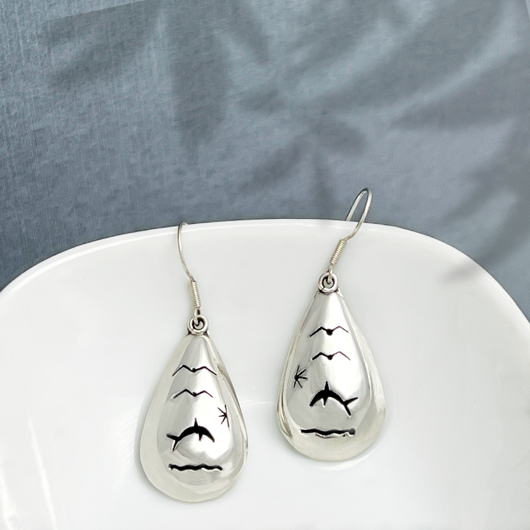 Silver shark earrings